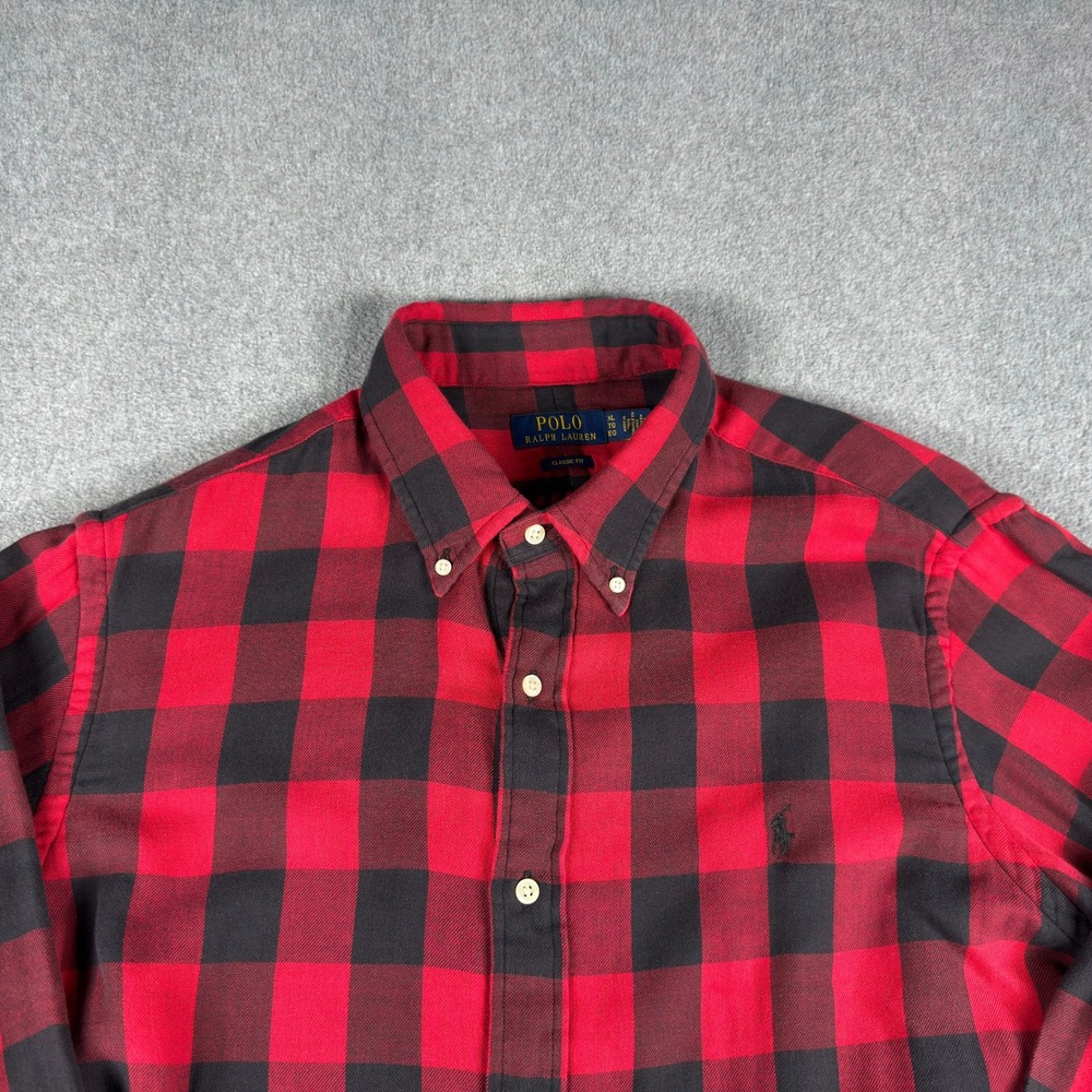 Polo Ralph Lauren Classic Shirt Mens‎ XL Red Black Buffalo Check Flannel